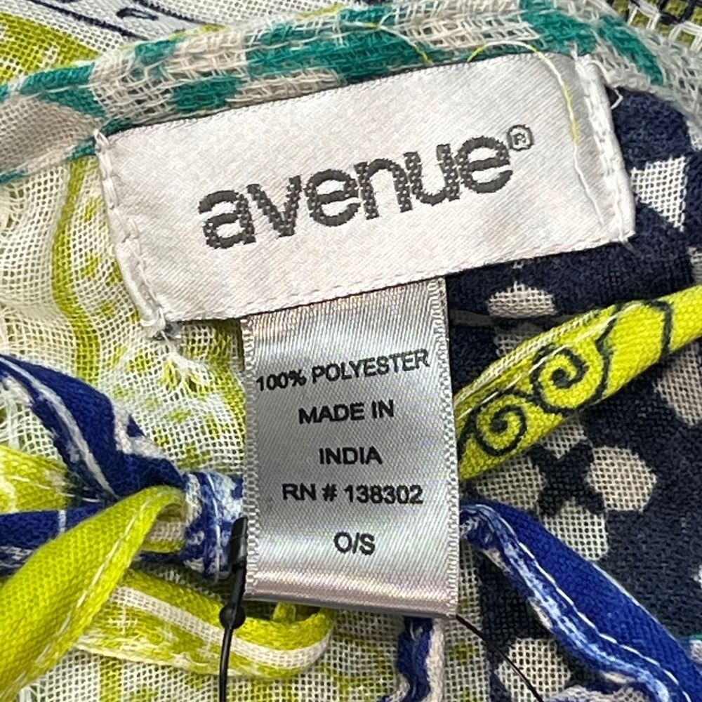NWT Avenue Women's Patchwork Print Cover-Up Tunic Top Blue Green Yellow OS - Picture 6 of 10